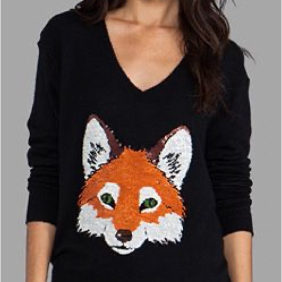 Wildfox Fox Face Sequin Sweater in Black XS - Picture 8 of 8